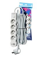 Удлинитель 3х1.5м с заземл. 10А IP20 USB 2500Вт 220В ПВС 3х1 с выкл. бел. КОСМОС YKsm1.5m4g-Z-VU10А-W