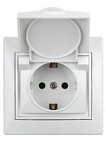 Розетка СП Plano 2P+E Schuko 1-207-01 16А-250В с защ. шторками с крышкой IP42 бел. Intro Б0035338
