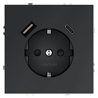 Розетка 1-м СП S70 16А с USB A+С с заземл. защ. шторки механизм графит Voltum VLS040507