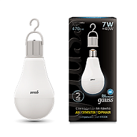 Лампа светодиодная Black 7Вт A60 4100К нейтр. бел. E27 470лм Li-Ion аккум. GAUSS 102402207