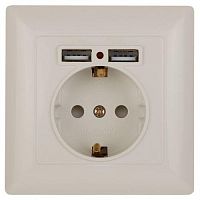 Розетка 1-м СП Solo 4-410-02 16А IP20 250В 2хUSB P+E Schuko с заземл. защ. шторки слон. кость Intro Б0053714
