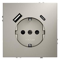 Розетка 1-м СП S70 16А с USB A+С с заземл. защ. шторки механизм кашемир Voltum VLS040503