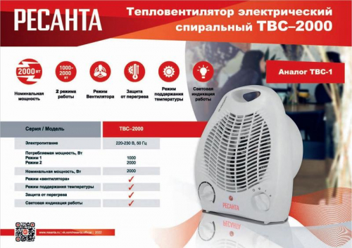Тепловентилятор ТВС-2000 Ресанта 67/2/11 Тепловентилятор ТВС-2000 Ресанта 67/2/11