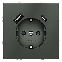 Розетка 1-м СП S70 16А с USB A+С с заземл. защ. шторки механизм титан Voltum VLS040506