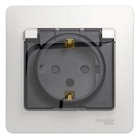 Розетка 1-м СП Glossa 16А IP44 с защ. крышкой защ. шторки с заземл. в сборе бел. SchE GSL000148