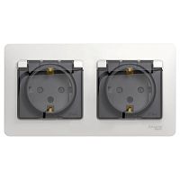 Розетка 2-м СП Glossa 16А IP44 защ. шторки с заземл. в сборе бел. SchE GSL000147
