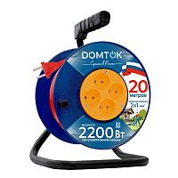 Удлинитель на катушке 4х20м без заземл. 10А IP20 2.2кВт ПВС 2х1 DOMTOK 2437