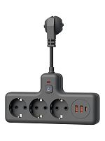 Удлинитель с сетевым фильтром 3х0.3м 10А 2USB + 1USBC 2500Вт ПВС 3х1 компакт черн. КОСМОС FRKsm0.3m-3g(B)USB