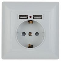 Розетка 1-м СП Solo 4-410-01 16А IP20 250В 2хUSB P+E Schuko с заземл. защ. шторки бел. Intro Б0053713