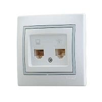 Розетка компьютерная + телеф. СП Мира RJ11 + RJ45 бел./сер. LEZARD 701-0215-143