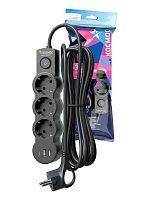 Удлинитель 3х5м с заземл. 10А IP20 USB 2800Вт 220В ПВС 3х1 с выкл. черн. КОСМОС YKsm5m3g-Z-VU10А-B