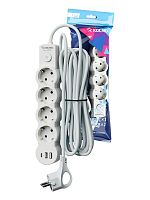 Удлинитель 3х3м с заземл. 10А IP20 USB 2500Вт 220В ПВС 3х1 с выкл. бел. КОСМОС YKsm3m4g-Z-VU10А-W