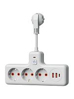 Удлинитель с сетевым фильтром 3х0.3м 10А 2USB + 1USBC 2500Вт ПВС 3х1 компакт бел. КОСМОС FRKsm0.3m-3g(W)USB