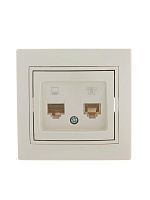 Розетка компьютерная + телеф. СП Мира RJ11 + RJ45 крем/крем. LEZARD 701-0303-143